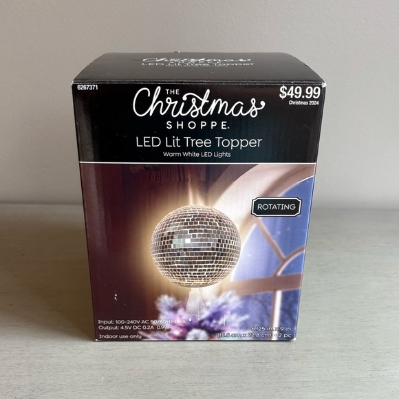 The Christmas Shoppe Other - Silver Disco Ball Tree Topper LED Light Reflective Rotating Christmas Party NEW
